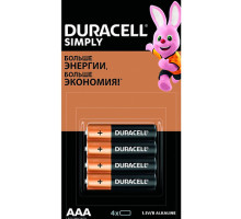 Батарейка Duracell Simply AAA (LR03) алкалиновая, 4 шт/упак