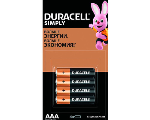 Батарейка Duracell Simply AAA (LR03) алкалиновая, 4 шт/упак