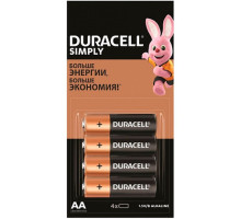 Батарейка Duracell Simply AA (LR6) алкалиновая, 4 шт/упак
