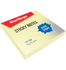 Бумага для заметок с липким краем Berlingo "Ultra Sticky", 75*75мм, 100л., желтый