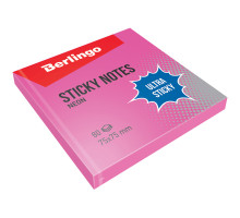Бумага для заметок с липким краем Berlingo "Ultra Sticky",  75*75мм, 80л., розовый неон