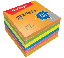 Бумага для заметок с липким краем Berlingo "Ultra Sticky", 75*75мм, 6*80л., 6 неоновых цветов