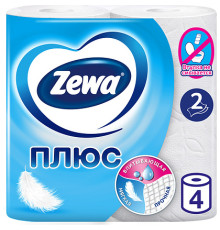 Бумага туалетная Zewa Plus 2-слойная, 4шт., тиснение, белая