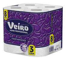 Бумага туалетная Veiro "Home Professional" 3-слойная, 8шт., тиснение, белая