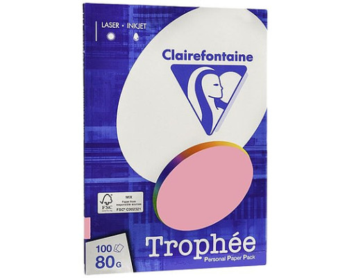 Бумага цветная Clairefontaine "Trophée" А4, 80г/м2, 100л. пастель розовый