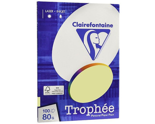 Бумага цветная Clairefontaine "Trophée" А4, 80г/м2, 100л. пастель светло желтый