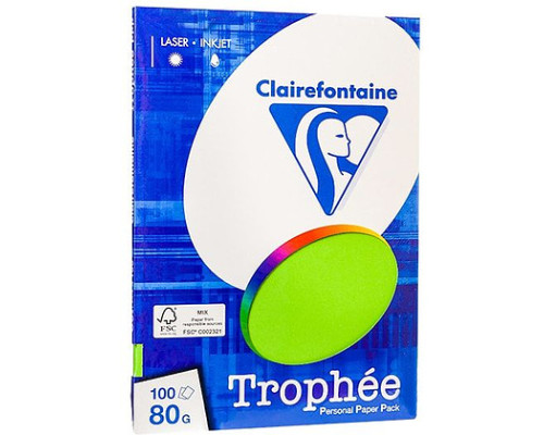 Бумага цветная Clairefontaine "Trophée" А4, 80г/м2, 100л. интенсив зеленый