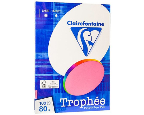 Бумага цветная Clairefontaine "Trophée" А4, 80г/м2, 100л. интенсив розовый
