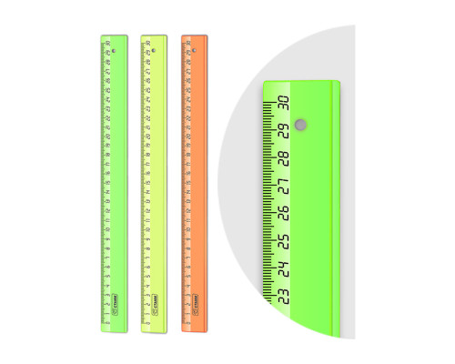 Линейка 30см СТАММ, пластиковая, прозрачная, неоновые цвета, ассорти