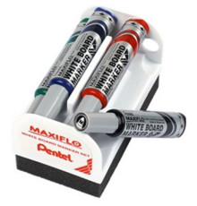 Набор маркеров для белых досок и флипчартов Pentel "MAXIFLO" со щеткой