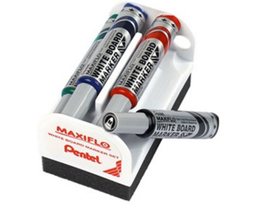 Набор маркеров для белых досок и флипчартов Pentel "MAXIFLO" со щеткой