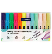 Набор текстовыделителей OfficeSpace 12 цветов, 6цв пастельные, 6цв неоновые, 1-4мм