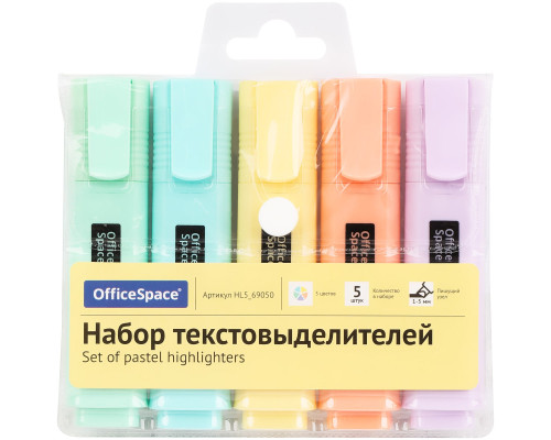 Набор текстовыделителей OfficeSpace 05цв, пастельные цвета, 1-5мм, европодвес