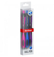 Набор ручка шариковая автоматическая Berlingo "Color Zone" 3шт., синяя, 0,7мм, корпус ассорти, пластиковый футляр