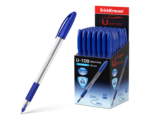 Ручка шариковая ErichKrause U-109 Stick&Grip Classic 1.0, Ultra Glide Technology, цвет чернил синий