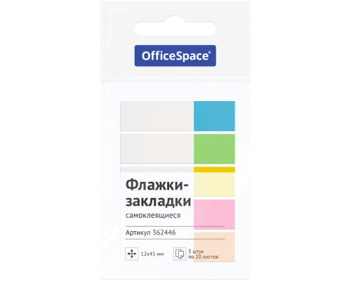 Флажки-закладки OfficeSpace, 12*45мм, 20л*4 неоновых цвета, европодвес